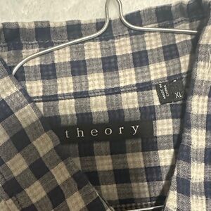 Theory Blue and gray Checkered Casual Button Down Shirt